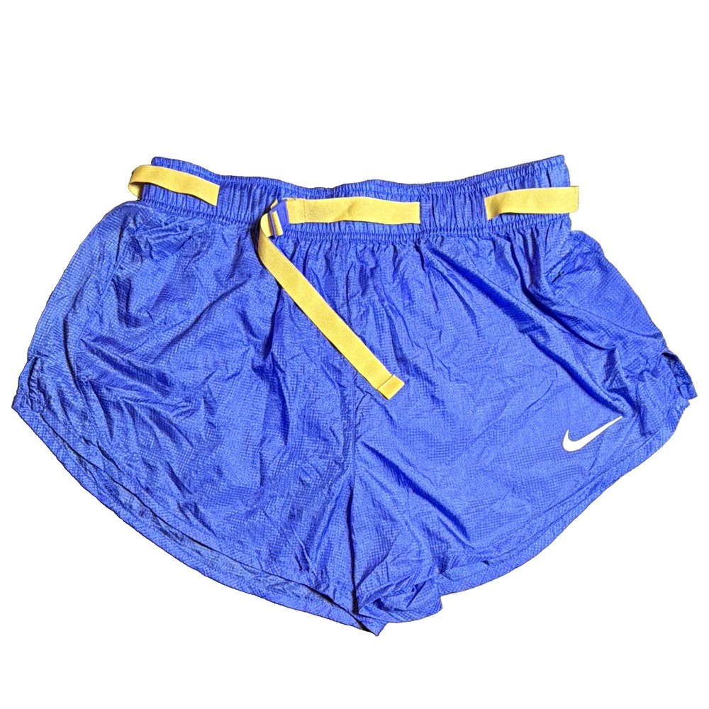 Nike Women's Running Athletic Shorts Blue/Yellow Belted Lightweight Solid L
